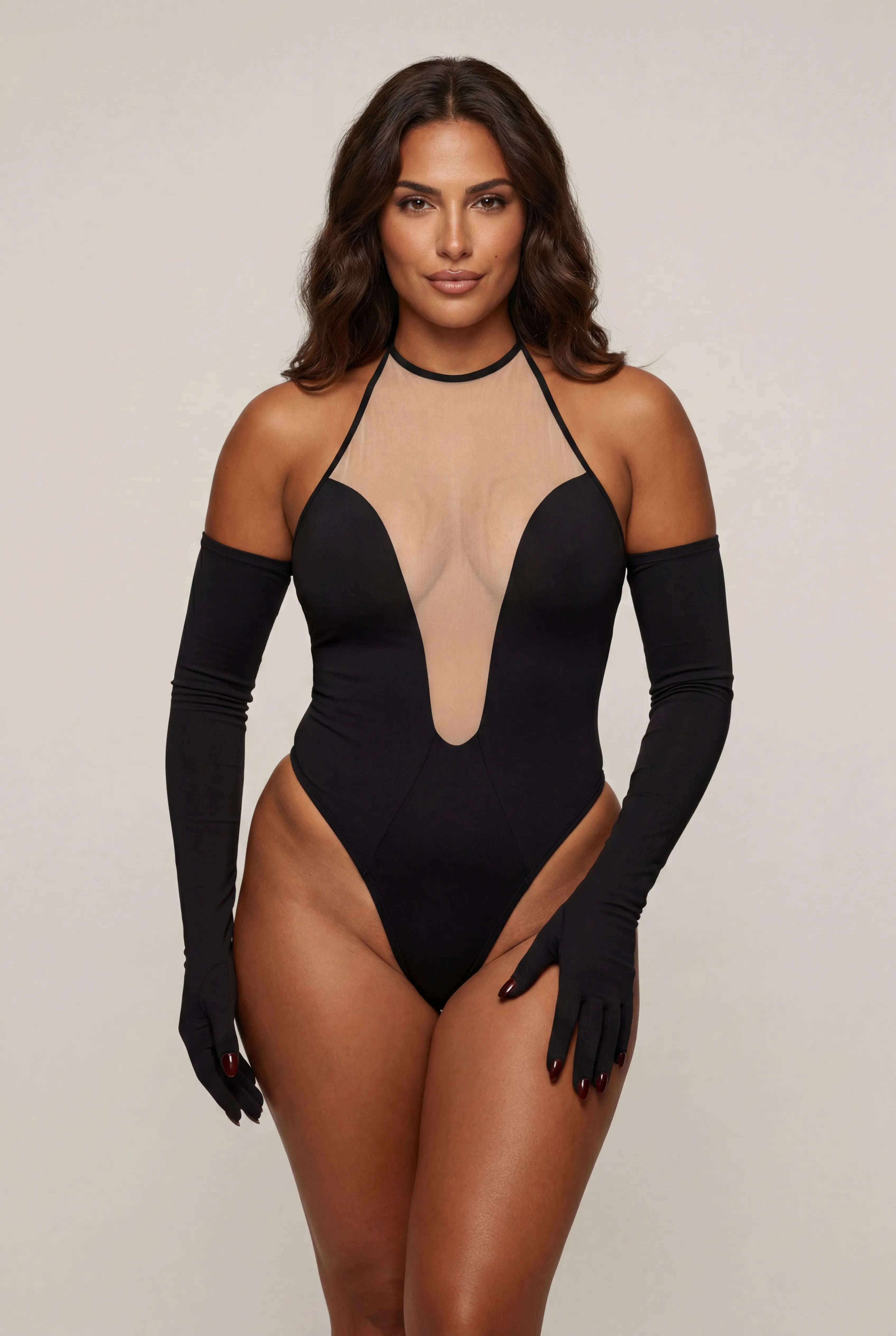 Body pour femme avec gants – ILLUSION Noir