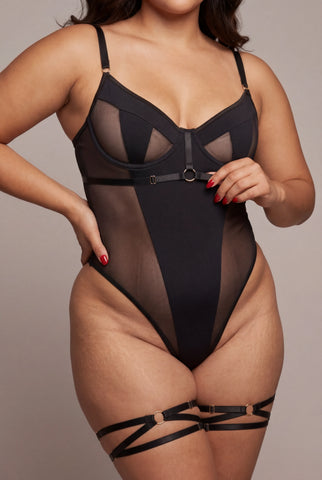 Bodysuit with thigh loop - WILD BLACK